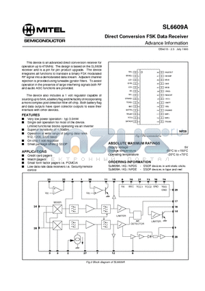 SL6609AKGNPDS datasheet - Direct Conversion FSK Data Receiver