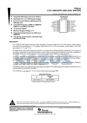 TPS9125 datasheet - 5 V/3 V SIM SUPPLY AND LEVEL SHIFTERS