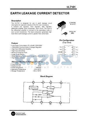 SL7101N datasheet - EARTH LEAKAGE CURRENT DETECTOR