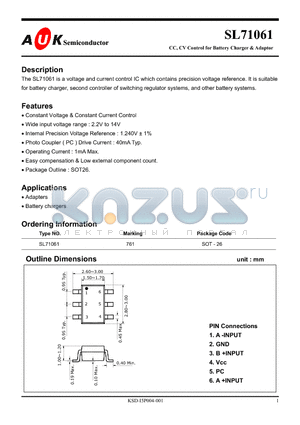 SL71061 datasheet - CC, CV Control for Battery Charger & Adaptor