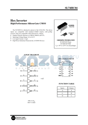 SL74HC04N datasheet - Hex Inverter High-Performance Silicon-Gate CMOS