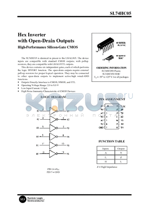 SL74HC05N datasheet - Hex Inverter with Open-Drain Outputs
