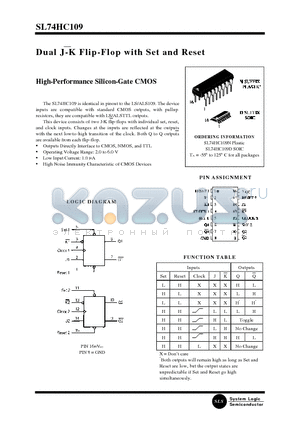 SL74HC109D datasheet - Dual J-K Flip-Flop with Set and Reset