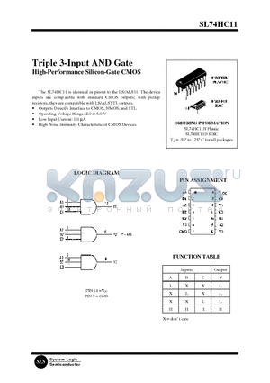 SL74HC11 datasheet - Triple 3-Input AND Gate