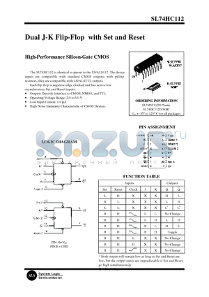 SL74HC112 datasheet - Dual J-K Flip-Flop with Set and Reset