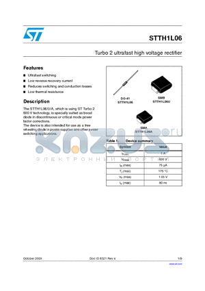 STTH1L06A datasheet - Turbo 2 ultrafast high voltage rectifier