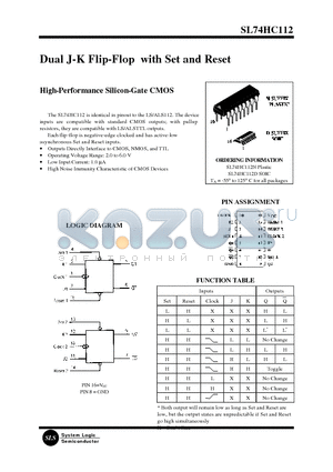 SL74HC112N datasheet - Dual J-K Flip-Flop with Set and Reset