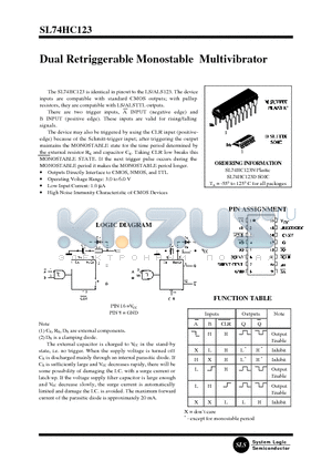 SL74HC123 datasheet - Dual Retriggerable Monostable Multivibrator