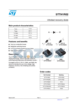 STTH1R02 datasheet - Ultrafast recovery diode