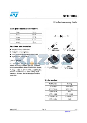 STTH1R02QRL datasheet - Ultrafast recovery diode