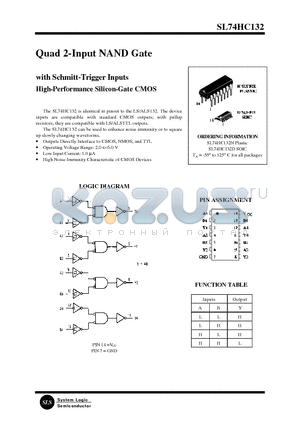 SL74HC132D datasheet - Quad 2-Input NAND Gate