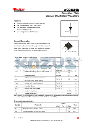 WCD8C60S datasheet - Sensitive Gate Silicon Controlled Rectifiers