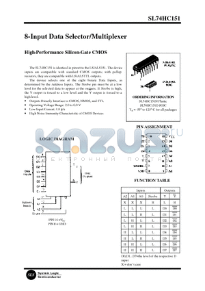 SL74HC151D datasheet - 8-Input Data Selector/Multiplexer