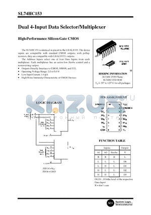 SL74HC153D datasheet - Dual 4-Input Data Selector/Multiplexer