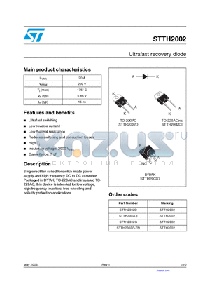 STTH2002G datasheet - Ultrafast recovery diode