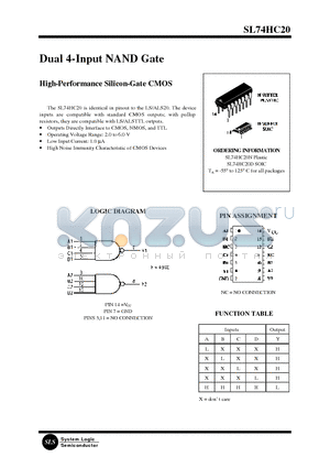 SL74HC20 datasheet - Dual 4-Input NAND Gate