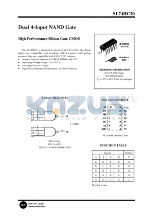 SL74HC20D datasheet - Dual 4-Input NAND Gate