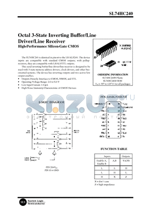 SL74HC240 datasheet - Octal 3-State Inverting Buffer/Line Driver/Line Receiver