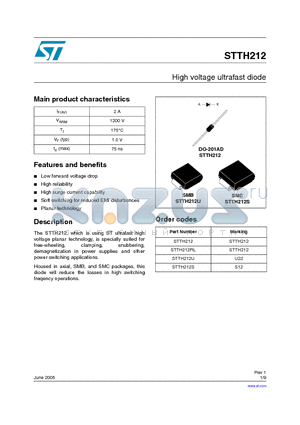 STTH212 datasheet - High voltage ultrafast diode