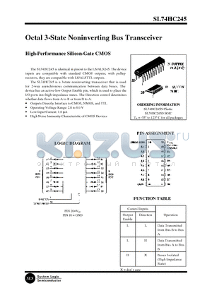 SL74HC245N datasheet - Octal 3-State Noninverting Bus Transceiver