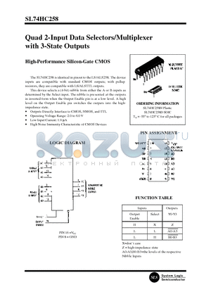 SL74HC258 datasheet - Quad 2-Input Data Selectors/Multiplexer with 3-State Outputs