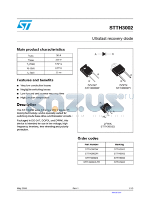 STTH3002 datasheet - Ultrafast recovery diode