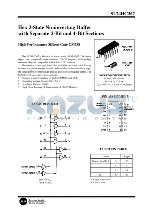SL74HC367N datasheet - Hex 3-State Noninverting Buffer with Separate 2-Bit and 4-Bit Sections