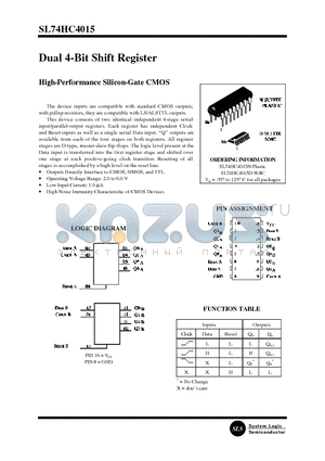 SL74HC4015 datasheet - Dual 4-Bit Shift Register