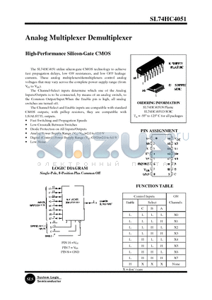 SL74HC4051N datasheet - Analog Multiplexer Demultiplexer