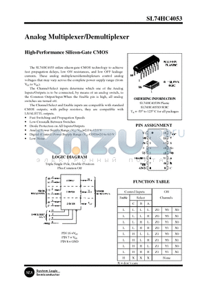 SL74HC4053 datasheet - Analog Multiplexer/Demultiplexer