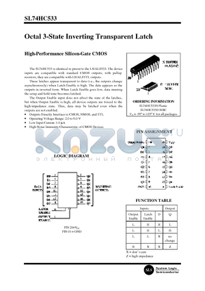 SL74HC533D datasheet - Octal 3-State Inverting Transparent Latch(High-Performance Silicon-Gate CMOS)