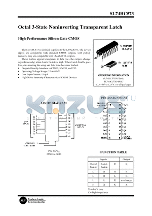 SL74HC573D datasheet - Octal 3-State Noninverting Transparent Latch(High-Performance Silicon-Gate CMOS)