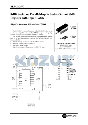 SL74HC597D datasheet - 8-Bit Serial or Parallel-Input/ Serial-Output Shift Register with Input Latch(High-Performance Silicon-Gate CMOS)