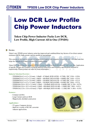 TPSDS0620-330M datasheet - TPSDS Low DCR Chip Power Inductors