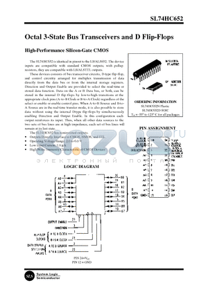 SL74HC652 datasheet - Octal 3-State Bus Transceivers and D Flip-Flops(High-Performance Silicon-Gate CMOS)