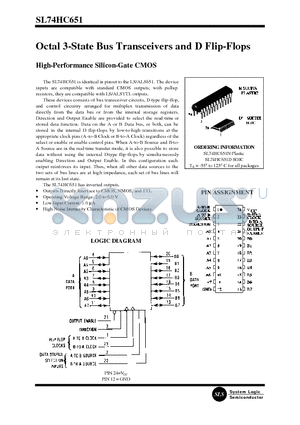 SL74HC651N datasheet - Octal 3-State Bus Transceivers and D Flip-Flops(High-Performance Silicon-Gate CMOS)