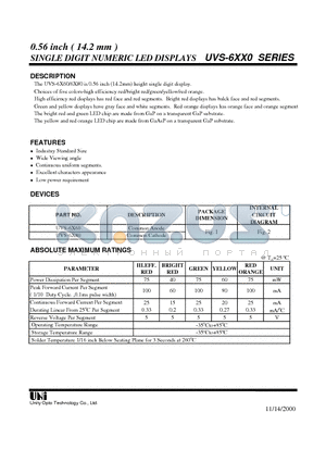 UVS-6660E datasheet - 0.56 inch ( 14.2 mm ) SINGLE DIGIT NUMERIC LED DISPLAYS