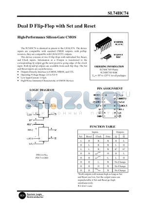 SL74HC74N datasheet - Dual D Flip-Flop with Set and Reset(High-Performance Silicon-Gate CMOS)