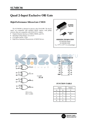 SL74HC86 datasheet - Quad 2-Input Exclusive OR Gate(High-Performance Silicon-Gate CMOS)