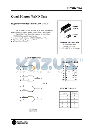 SL74HCT00 datasheet - Quad 2-Input NAND Gate(High-Performance Silicon-Gate CMOS)