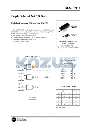 SL74HCT10D datasheet - Triple 3-Input NAND Gate(High-Performance Silicon-Gate CMOS)