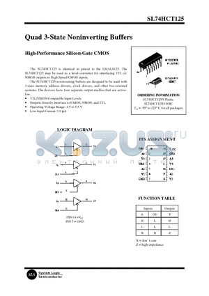 SL74HCT125N datasheet - Quad 3-State Noninverting Buffers(High-Performance Silicon-Gate CMOS)
