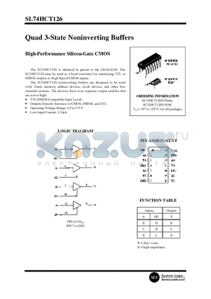 SL74HCT126 datasheet - Quad 3-State Noninverting Buffers(High-Performance Silicon-Gate CMOS)