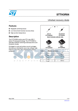 STTH3R04 datasheet - Ultrafast recovery diode