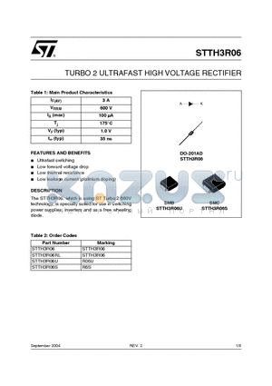 STTH3R06 datasheet - TURBO 2 ULTRAFAST HIGH VOLTAGE RECTIFIER