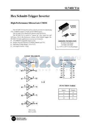 SL74HCT14N datasheet - Hex Schmitt-Trigger Inverter(High-Performance Silicon-Gate CMOS)