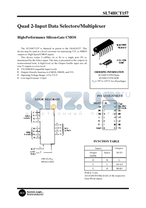 SL74HCT157N datasheet - Quad 2-Input Data Selectors/Multiplexer(High-Performance Silicon-Gate CMOS)