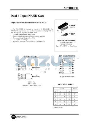 SL74HCT20D datasheet - Dual 4-Input NAND Gate(High-Performance Silicon-Gate CMOS)