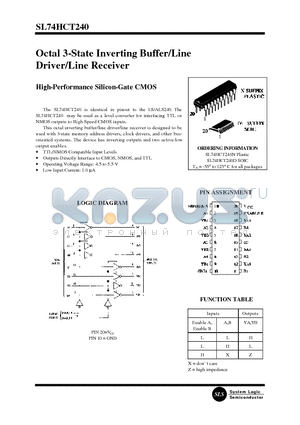 SL74HCT240 datasheet - Octal 3-State Inverting Buffer/Line Driver/Line Receiver(High-Performance Silicon-Gate CMOS)