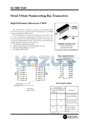 SL74HCT245 datasheet - Octal 3-State Noninverting Bus Transceiver(High-Performance Silicon-Gate CMOS)